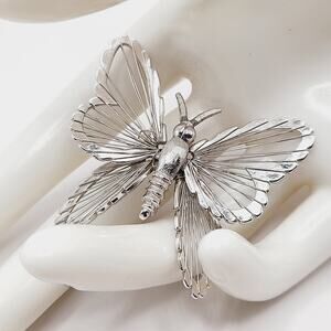 Vintage MONET Butterfly Brooch Rhodium Plate Openwork Insect 1960s